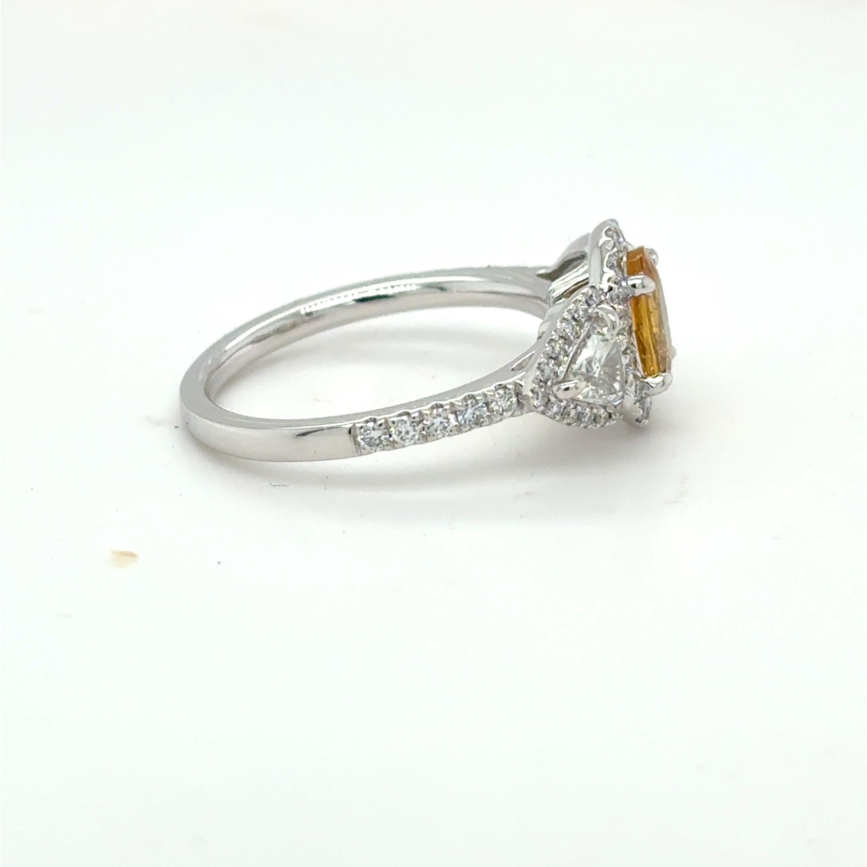 1.18 Carat Oval Cut Yellow Sapphire Diamond Platinum Ring For Sale 1