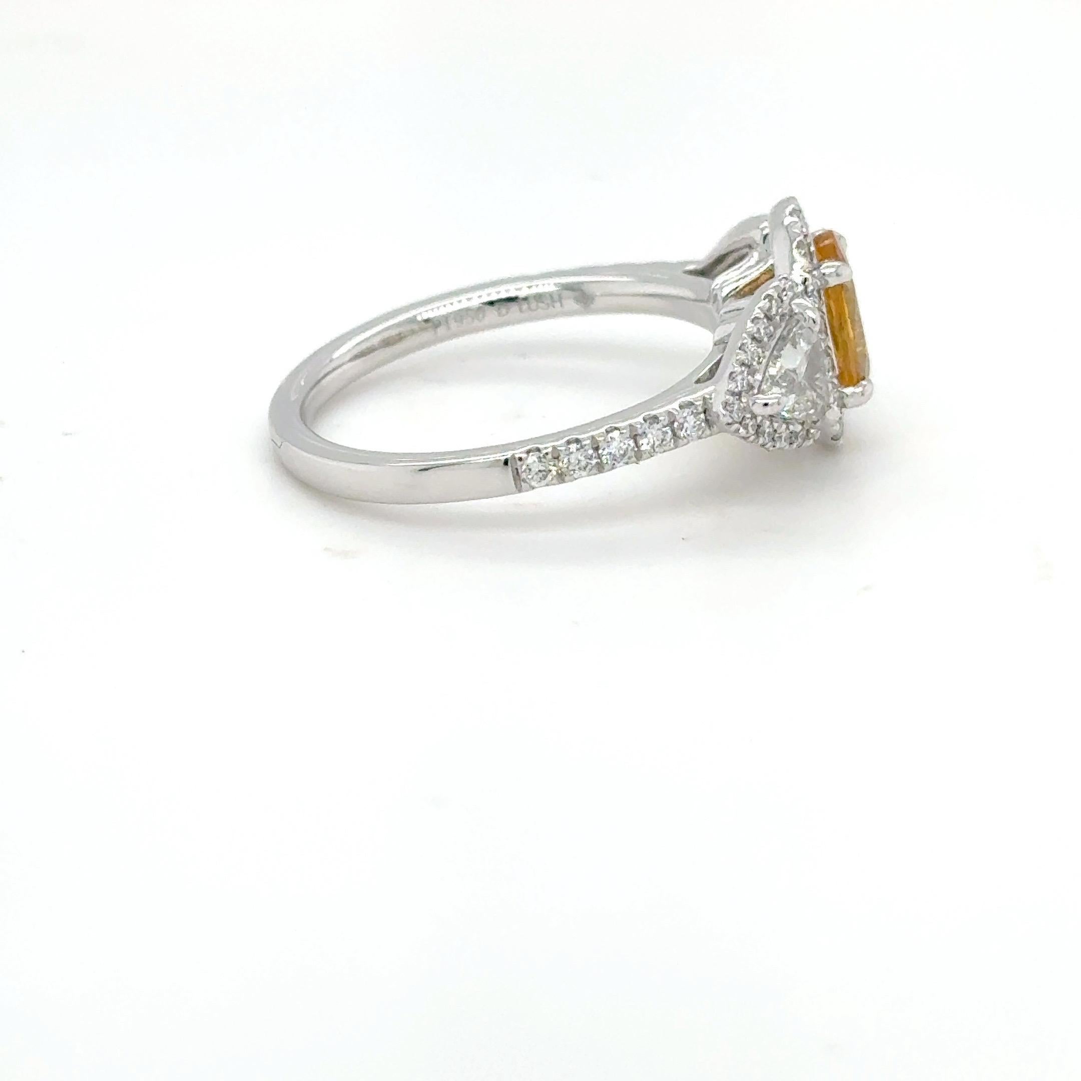 1.18 Carat Oval Cut Yellow Sapphire Diamond Platinum Ring For Sale 2