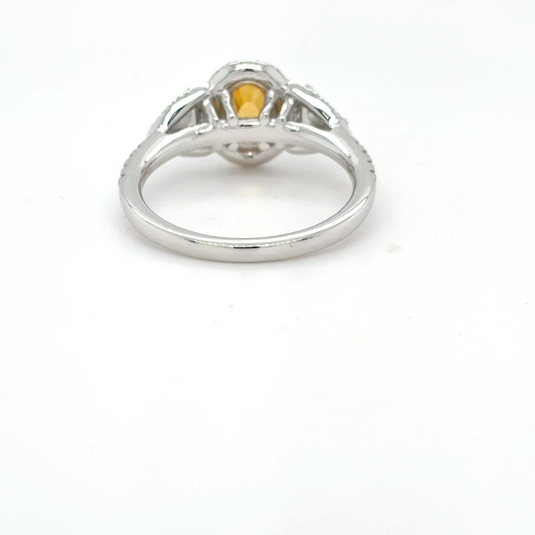 1.18 Carat Oval Cut Yellow Sapphire Diamond Platinum Ring For Sale 3