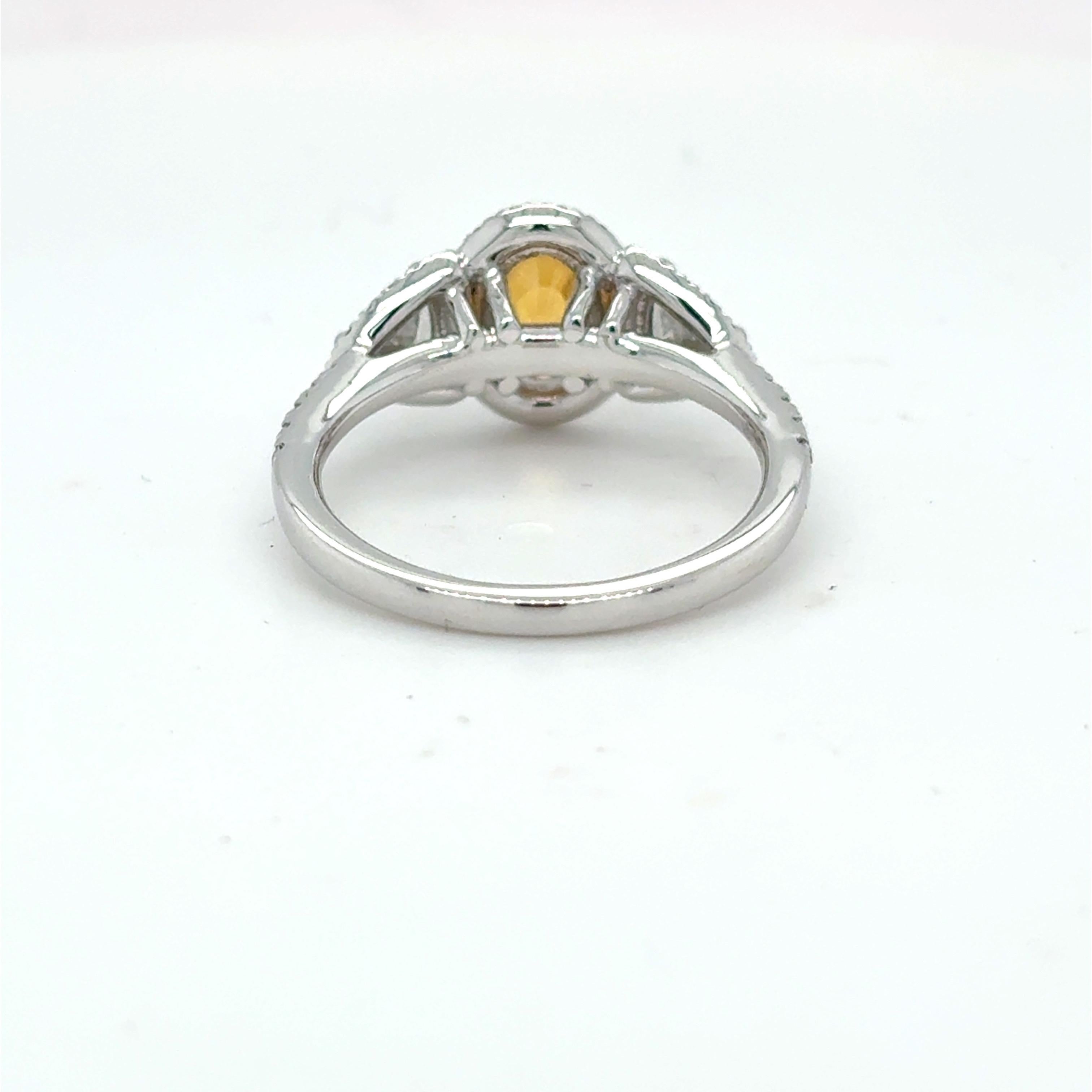 1.18 Carat Oval Cut Yellow Sapphire Diamond Platinum Ring For Sale 4