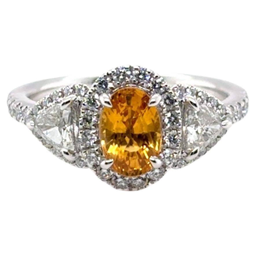 1.18 Carat Oval Cut Yellow Sapphire Diamond Platinum Ring