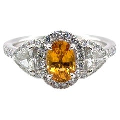 1.18 Carat Oval Cut Yellow Sapphire Diamond Platinum Ring