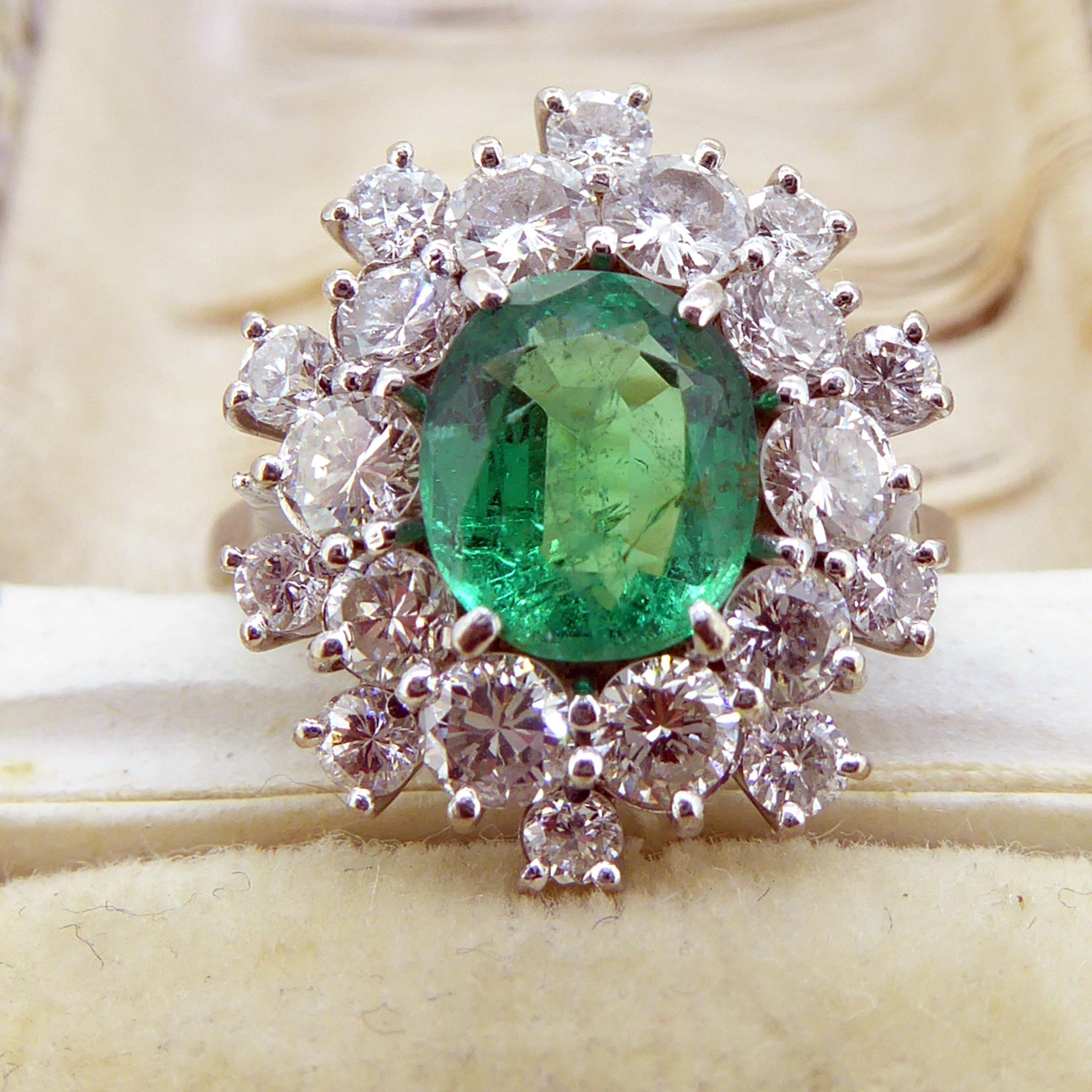 Oval Cut 1.18 Carat Oval Emerald and Diamond Cluster Style Ring, 18ct Gold