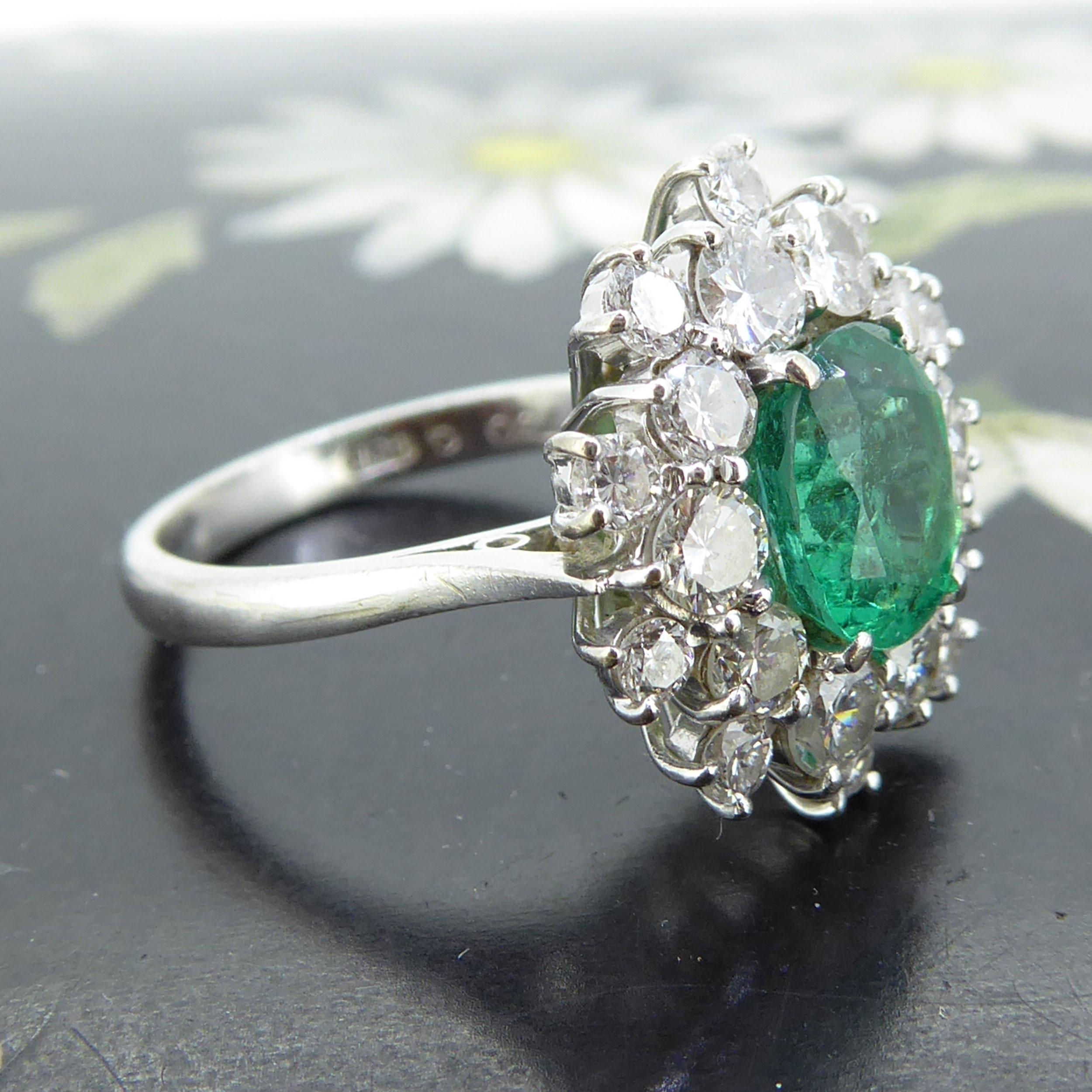 1.18 Carat Oval Emerald and Diamond Cluster Style Ring, 18ct Gold In Good Condition In Yorkshire, West Yorkshire