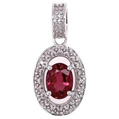 1.18 Carat Oval Rubellite Tourmaline and Diamond Gold Vintage Pendant