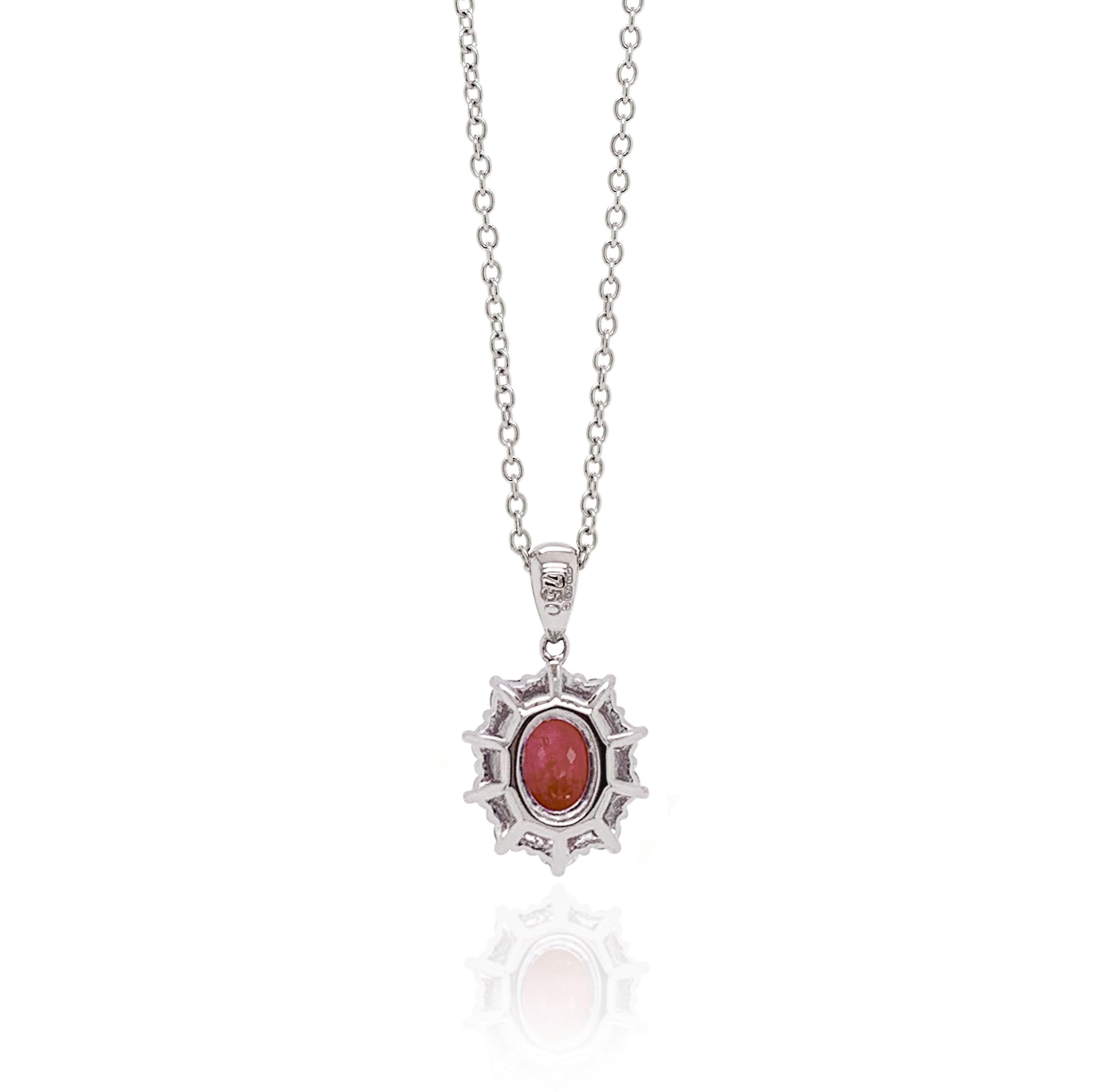 Modern 1.18 Carat Oval Ruby and Diamond 18 Carat White Gold Pendant