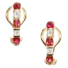 1.18 Carat Oval Ruby Diamond Gold Clip Post Earrings