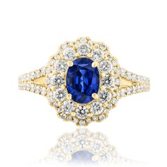 1.18 Carat Oval Sapphire and Diamond Cocktail Flower Ring in 18K Yellow Gold