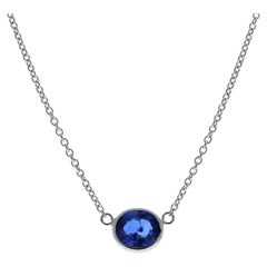 1.18 Carat Oval Sapphire Blue Fashion Necklaces In 14k White Gold