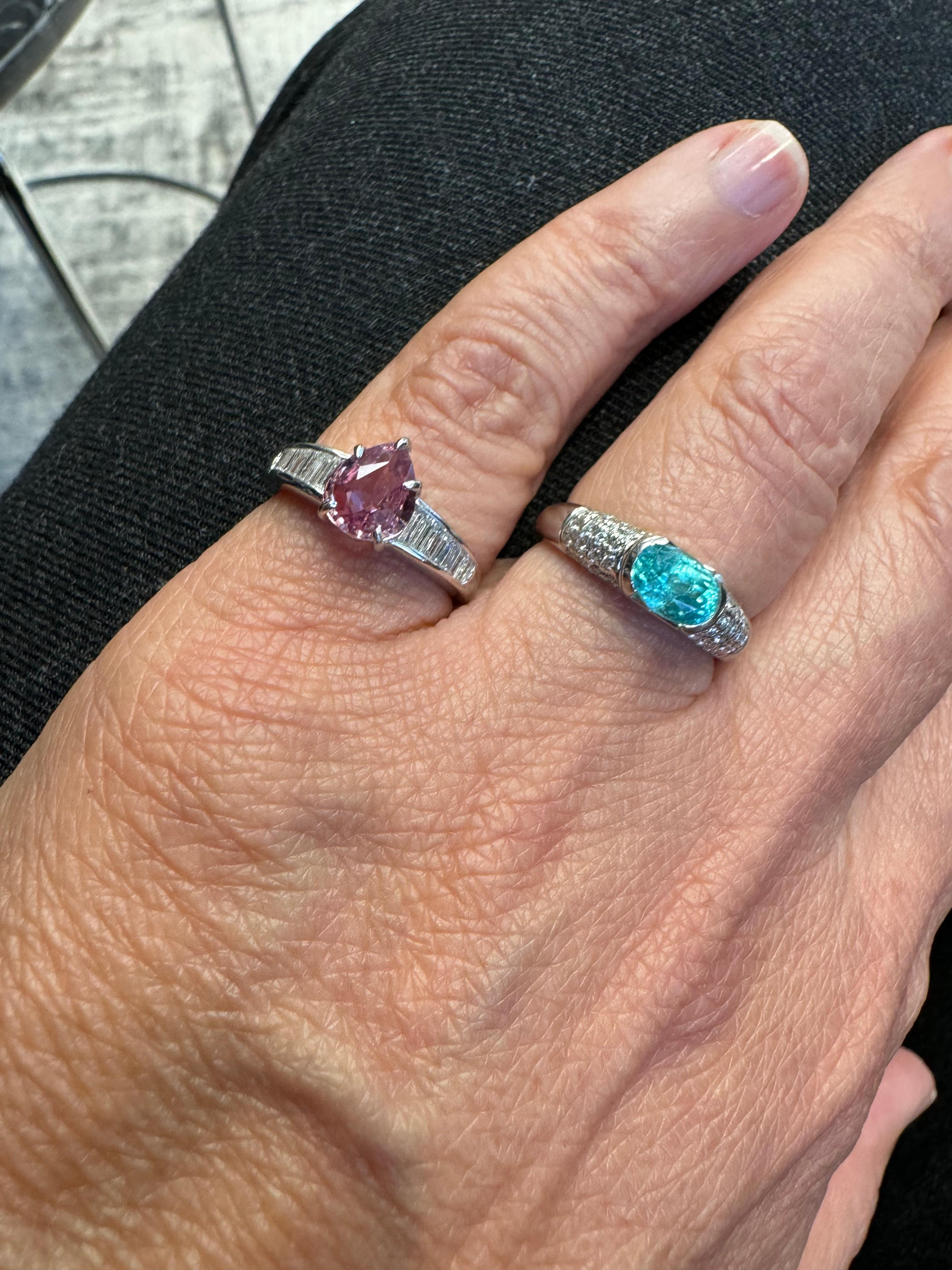 Women's or Men's 1.18 Carat Paraiba Tourmaline Diamond Platinum Ring