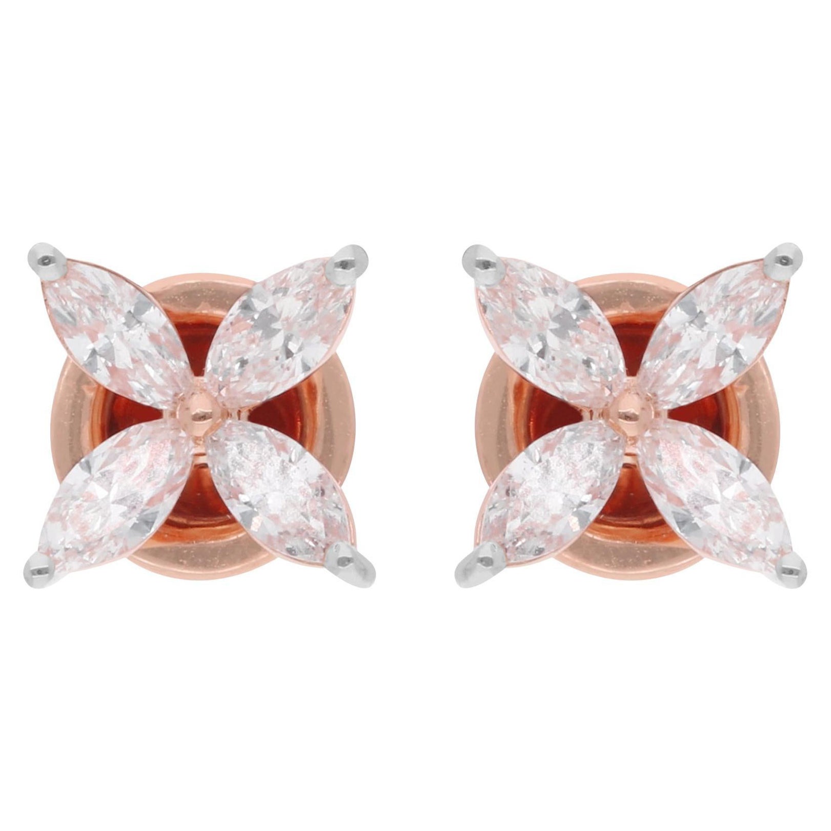 Pendientes de oro rosa de 14 quilates con forma de pera y flor de diamantes de 1,18 quilates