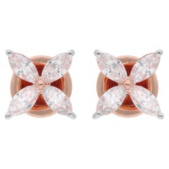 1.18 Carat Pear Shape Diamond Flower Stud Earrings 14 Karat Rose Gold Jewelry