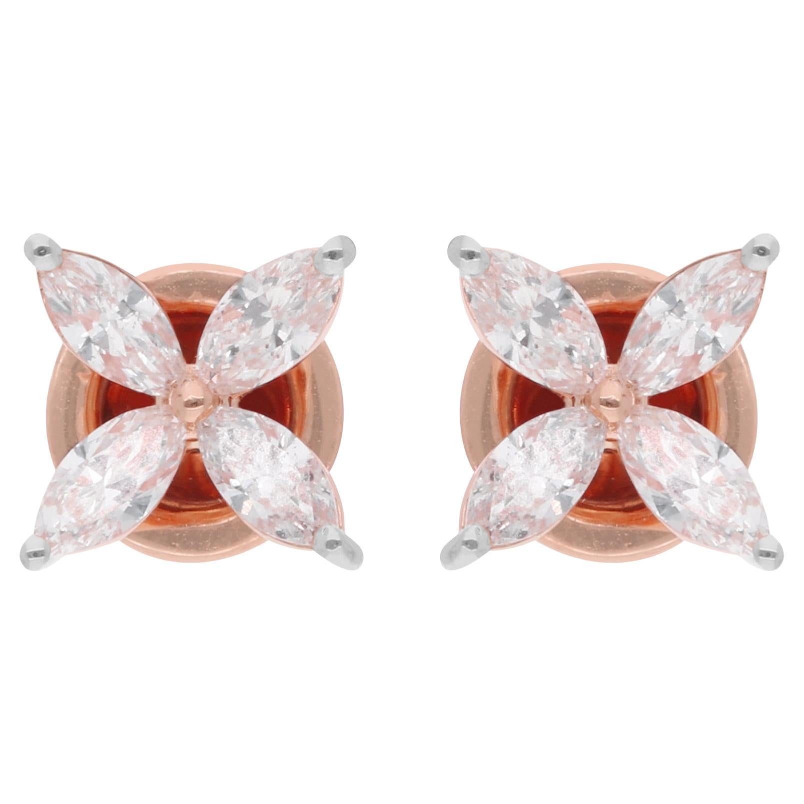 Pendientes flor de diamantes en forma de pera de 1,18 quilates Joyas de oro rosa de 18 quilates en venta