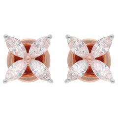 1.18 Carat Pear Shape Diamond Flower Stud Earrings 18 Karat Rose Gold Jewelry