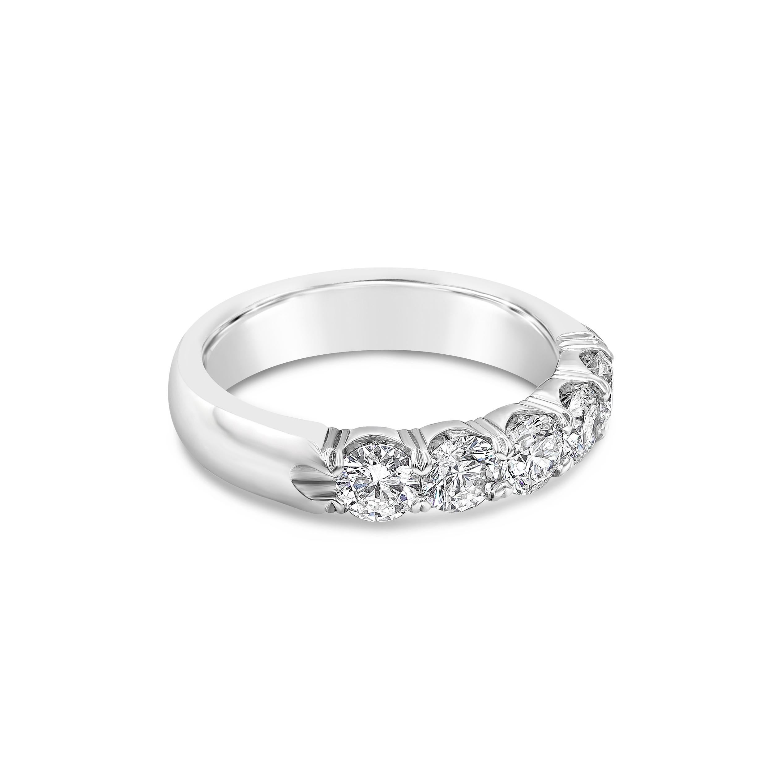 Showcasing nine round brilliant diamonds weighing 1.18 carats total, G Color and SI1 in Clarity. Elegantly set in a scalloped pave setting. Made with Platinum. Size 6.25 US

Style available in different price ranges. Prices are based on your
