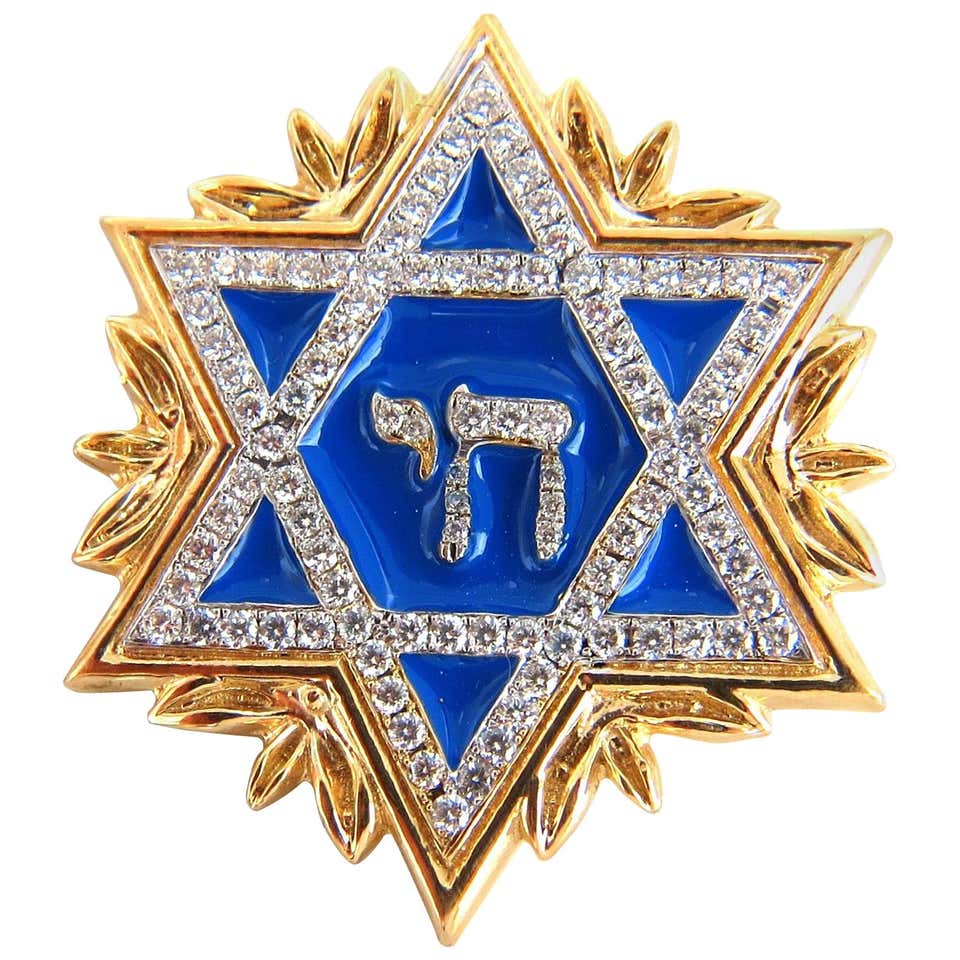 Israeli Star Chain 1.18 Carat Round Natural Diamonds Jewish Star Pendant 14 Karat and ...
