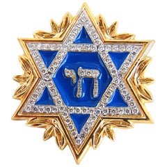 1.18 Carat Round Natural Diamonds Jewish Star Pendant 14 Karat and Chain Solid
