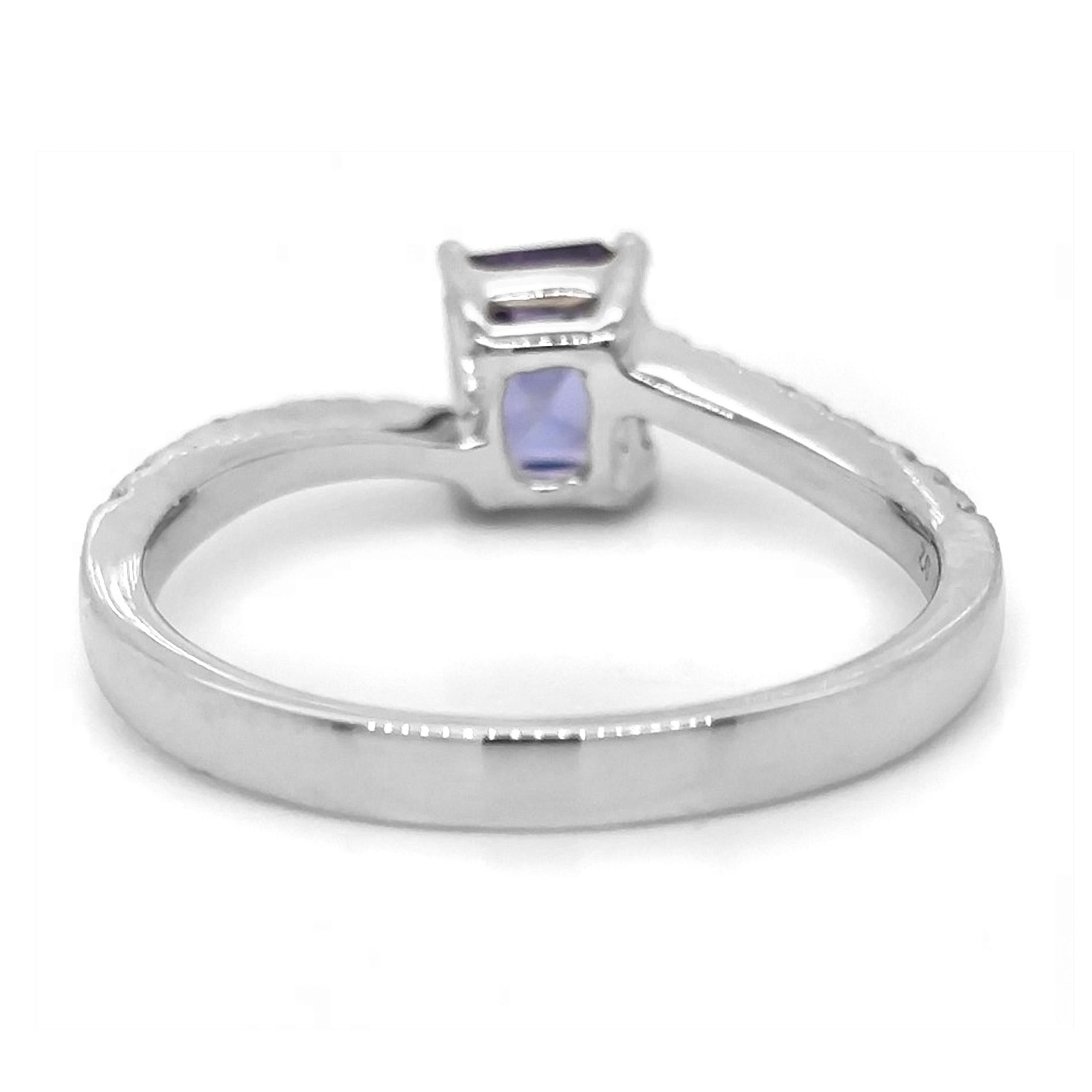 Taille mixte Bague en or blanc saphir et diamant 1,18 carat en vente