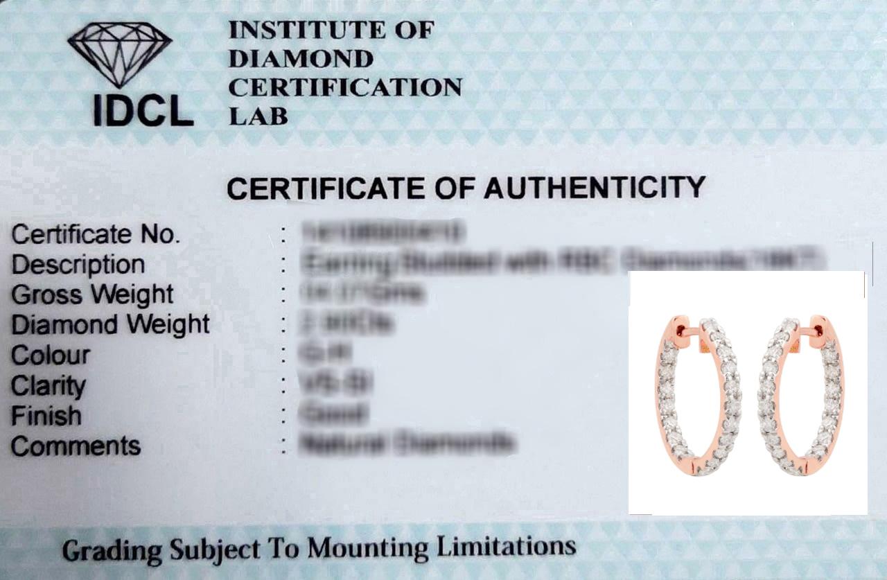 Women's 1.18 Carat SI Clarity HI Color Diamond Pave Hoop Earrings 10k Rose Gold Jewelry For Sale