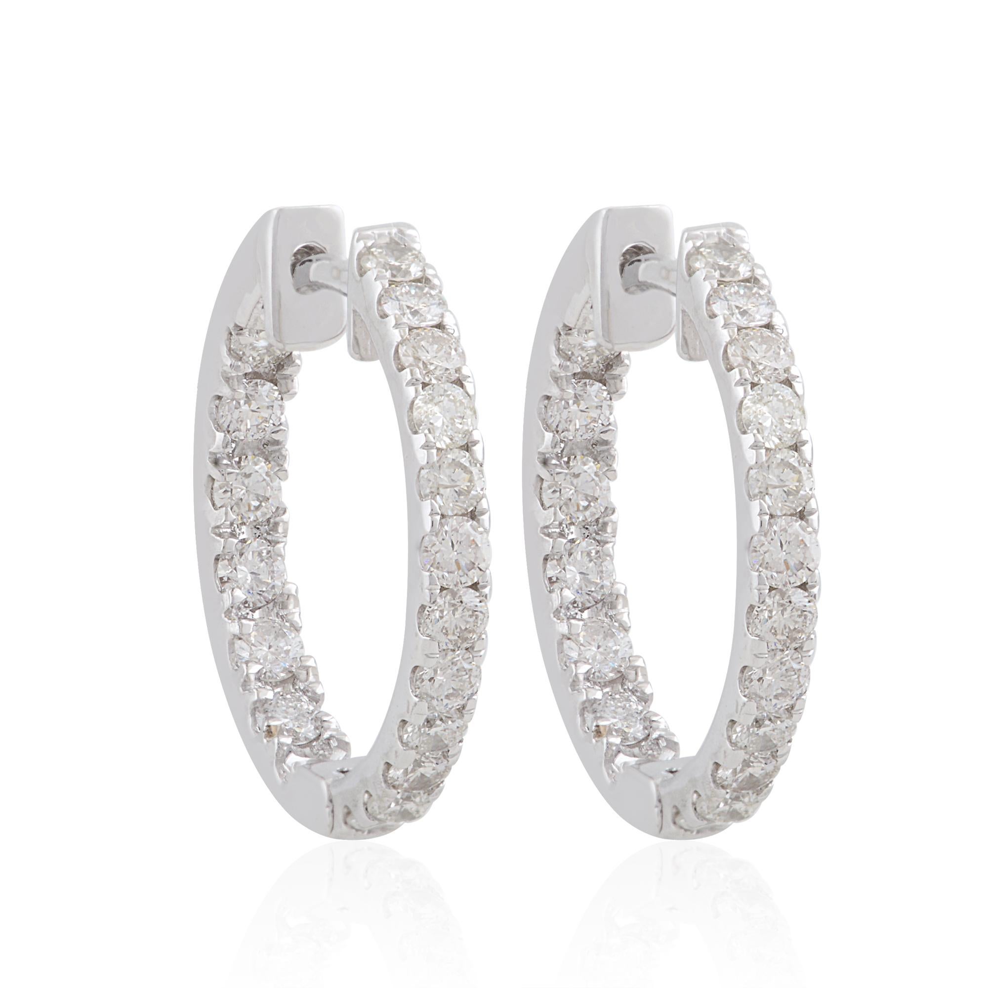 1.18 Carat SI Clarity HI Color Diamond Pave Hoop Earrings 10k White Gold Jewelry (Rundschliff) im Angebot