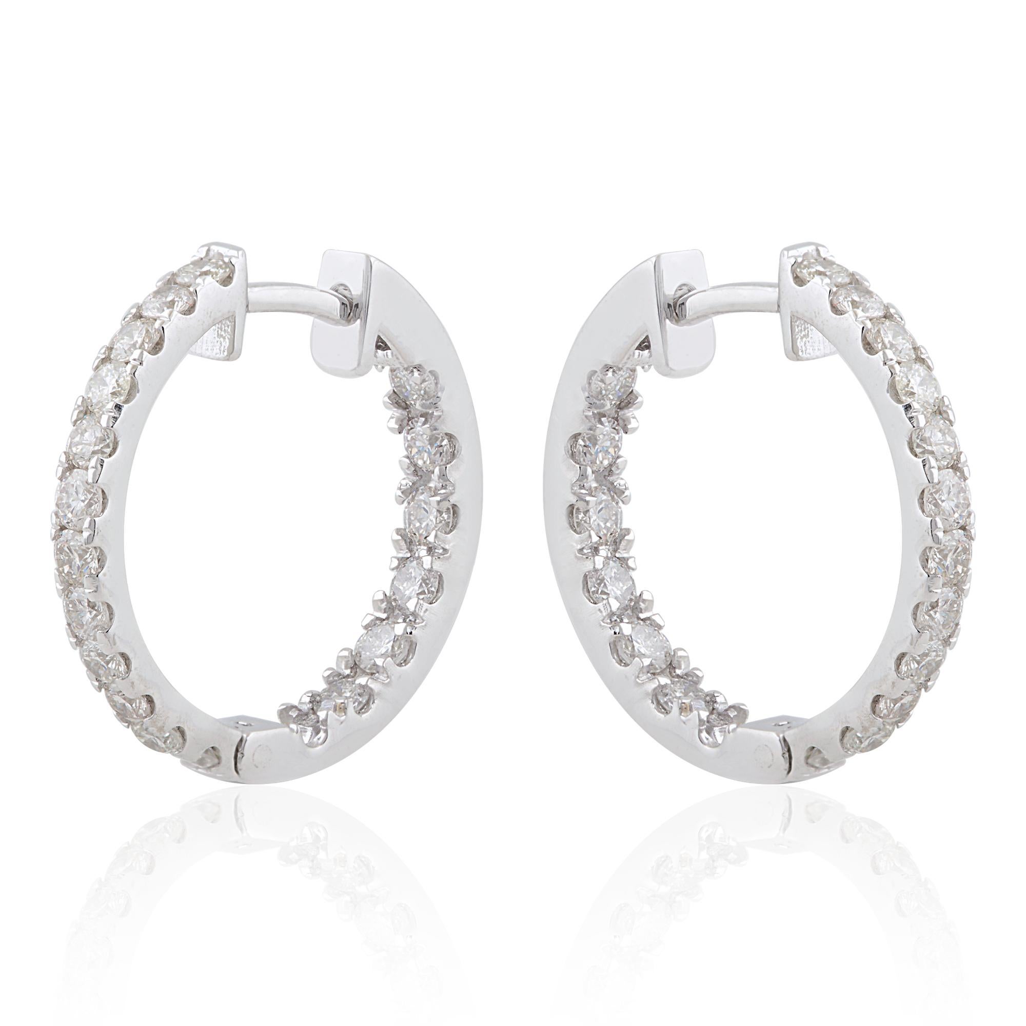 1.18 Carat SI Clarity HI Color Diamond Pave Hoop Earrings 10k White Gold Jewelry im Zustand „Neu“ im Angebot in Diera, Dubai