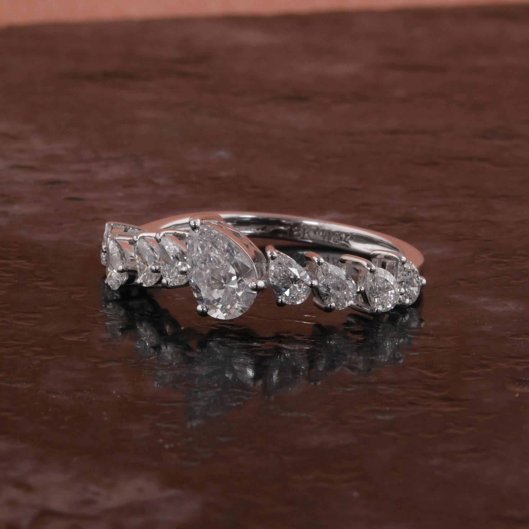 1,18 Karat SI Reinheit HI Farbe Birnen Brillantschliff Diamantring 18k Weißgold Damen im Angebot