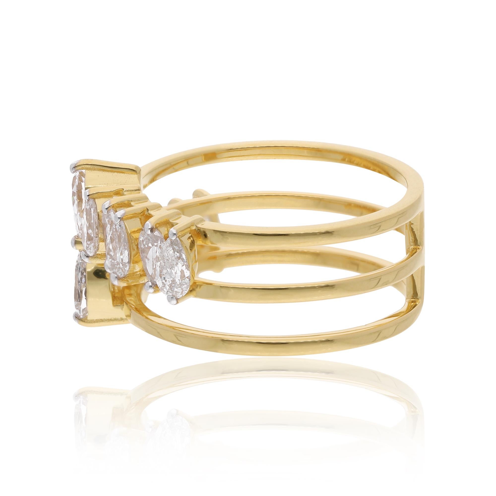 in vendita:  Anello a tre fasce con diamante a pera da 1,18 carati SI Clarity HI Color Oro giallo 18 carati 2