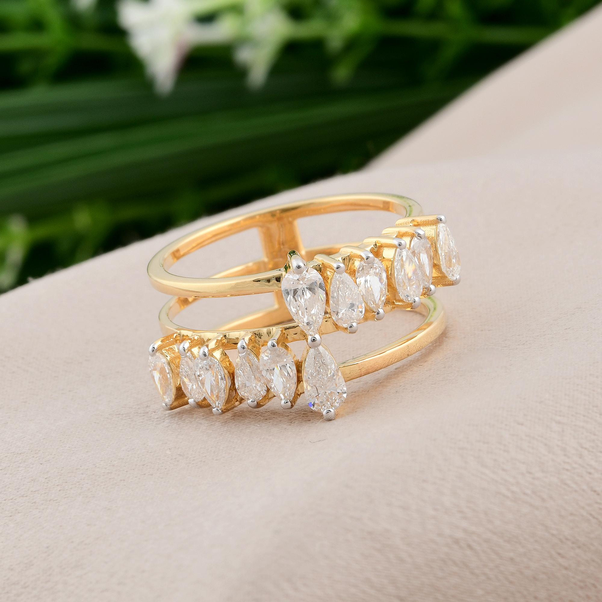 in vendita:  Anello a tre fasce con diamante a pera da 1,18 carati SI Clarity HI Color Oro giallo 18 carati 4