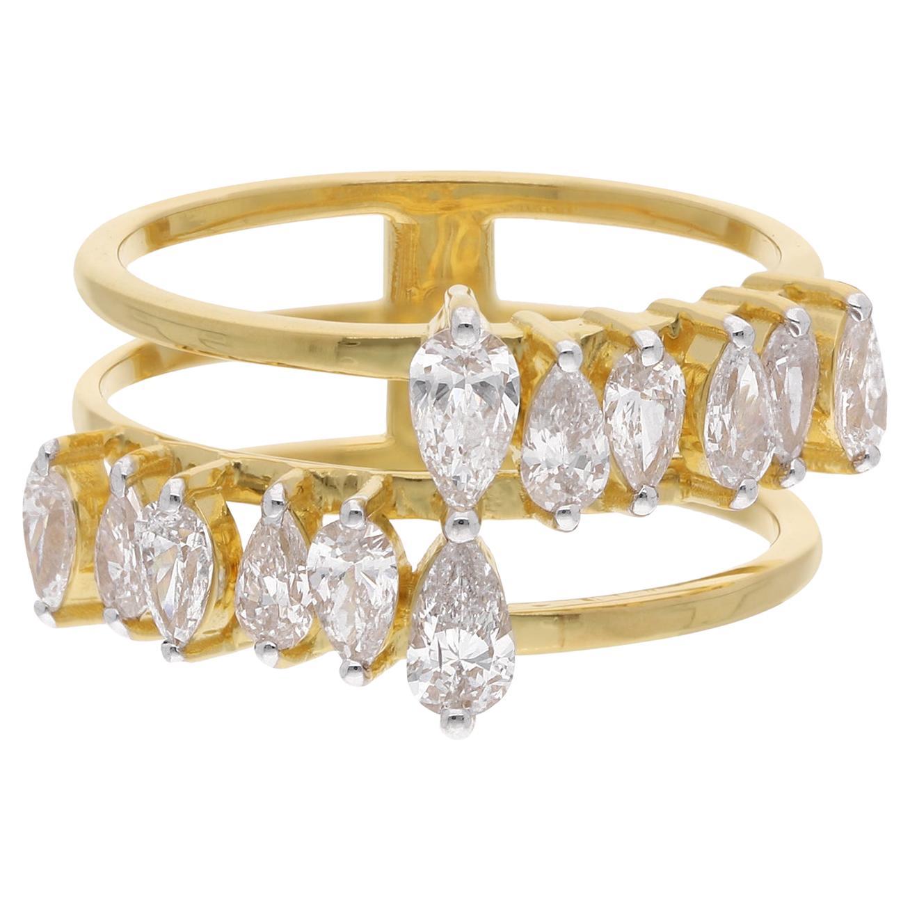 1,18 Quilates SI Claridad HI Color Diamante Pera Anillo de Tres Anillos Oro Amarillo 18 Kilates