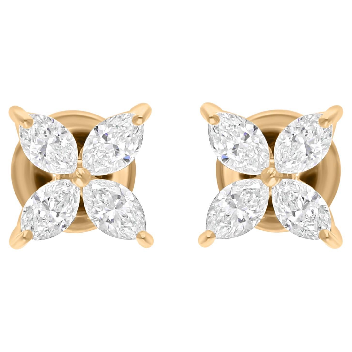 1.18 Carat SI/H Marquise Shape Diamond Earrings 14 Karat Yellow Gold Jewelry