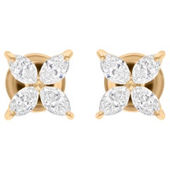 Pendientes de diamantes en forma de marquesa SI/H de 1,18 quilates Joyas de oro amarillo de 14 quilates