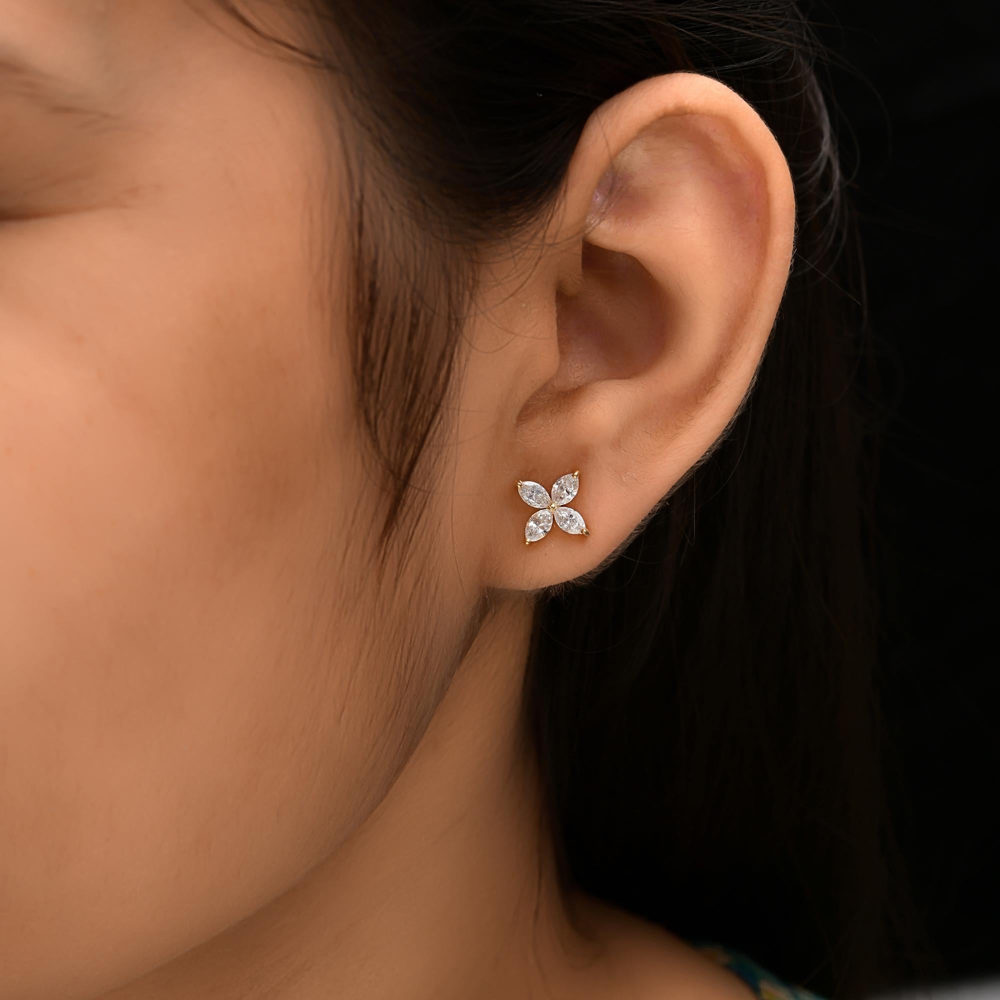 1.18 Carat SI/H Marquise Shape Diamond Earrings 18 Karat Yellow Gold Jewelry In New Condition For Sale In Diera, Dubai