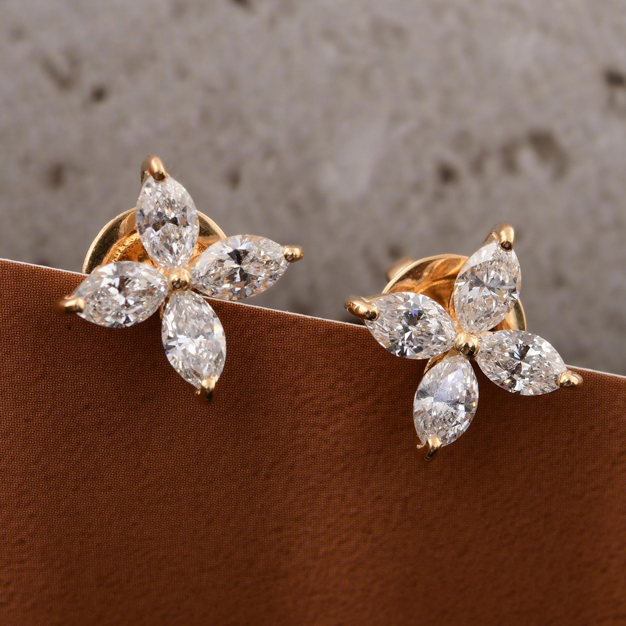 Women's 1.18 Carat SI/H Marquise Shape Diamond Earrings 18 Karat Yellow Gold Jewelry For Sale