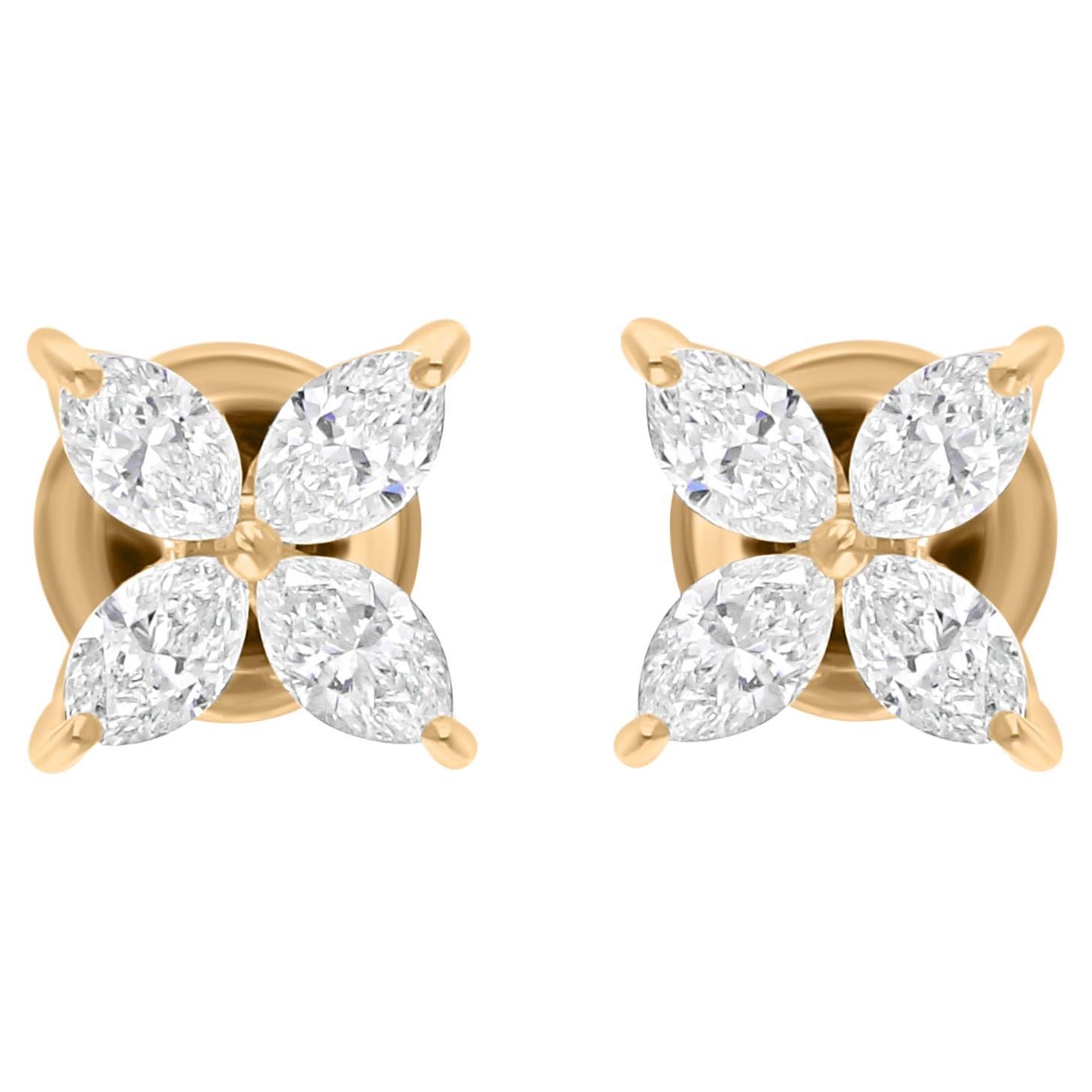 1.18 Carat SI/H Marquise Shape Diamond Earrings 18 Karat Yellow Gold Jewelry