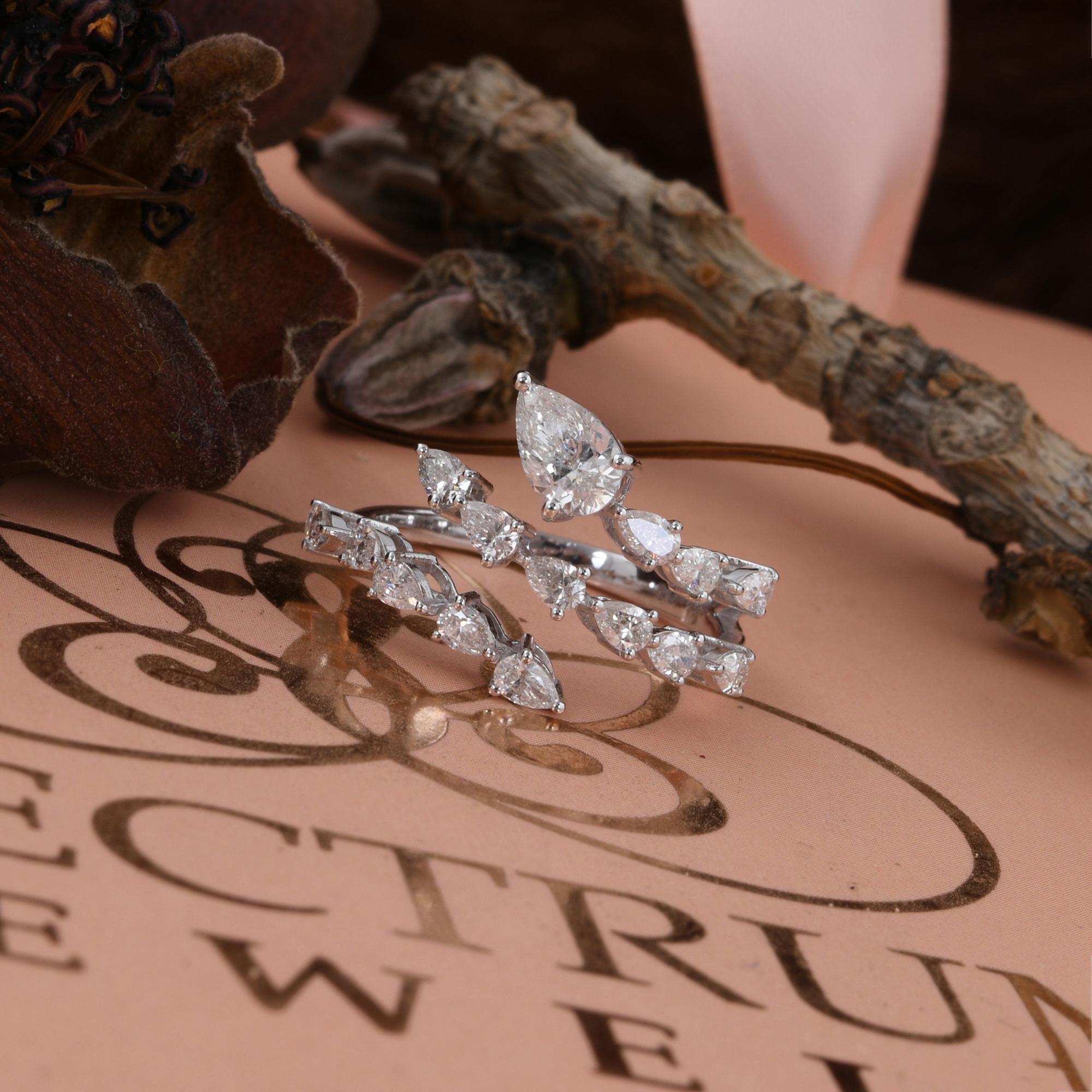 Taglio a goccia 1,18 Carati SI/H Pear Brilliante Cut Diamond Wrap Ring Gioielli in oro bianco 14 carati in vendita