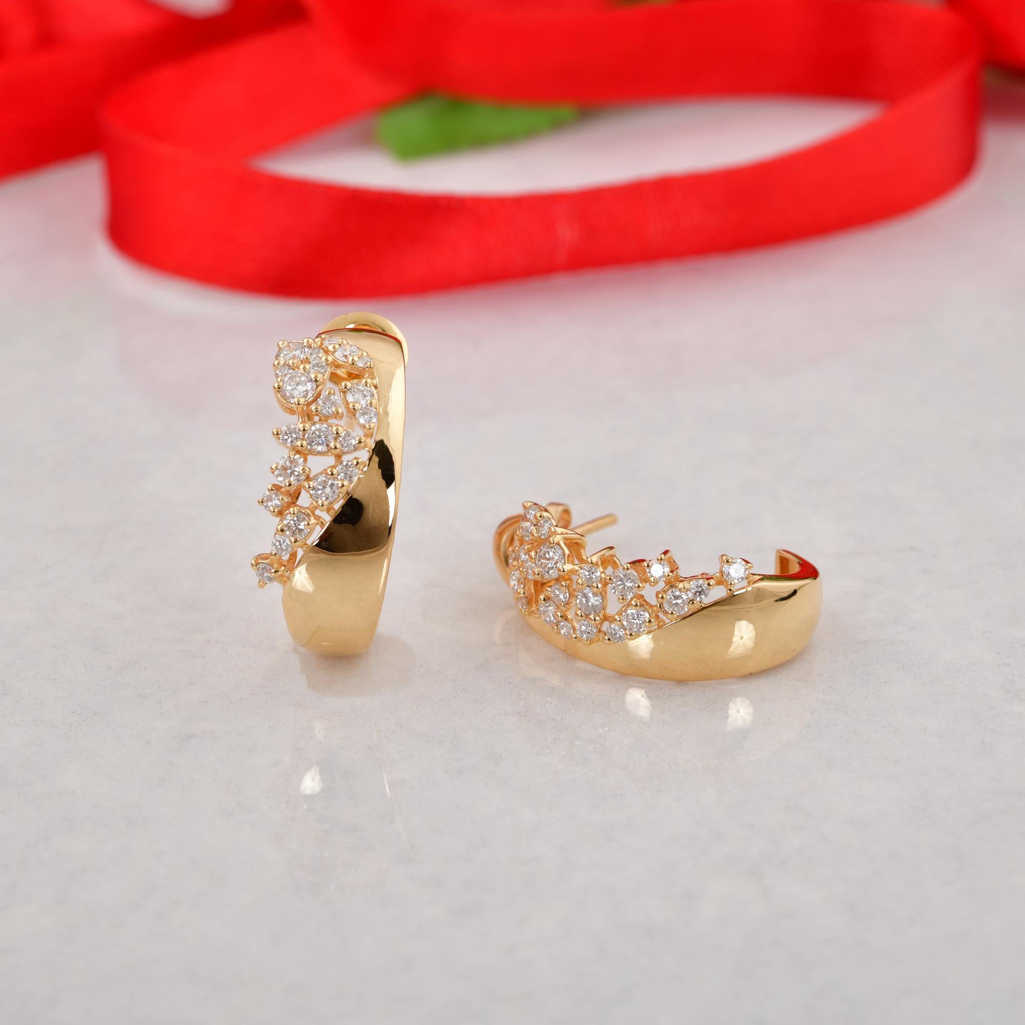 Modern 1.18 Carat SI/H Round Brilliant Cut Diamond Earrings 14k Yellow Gold Jewelry For Sale
