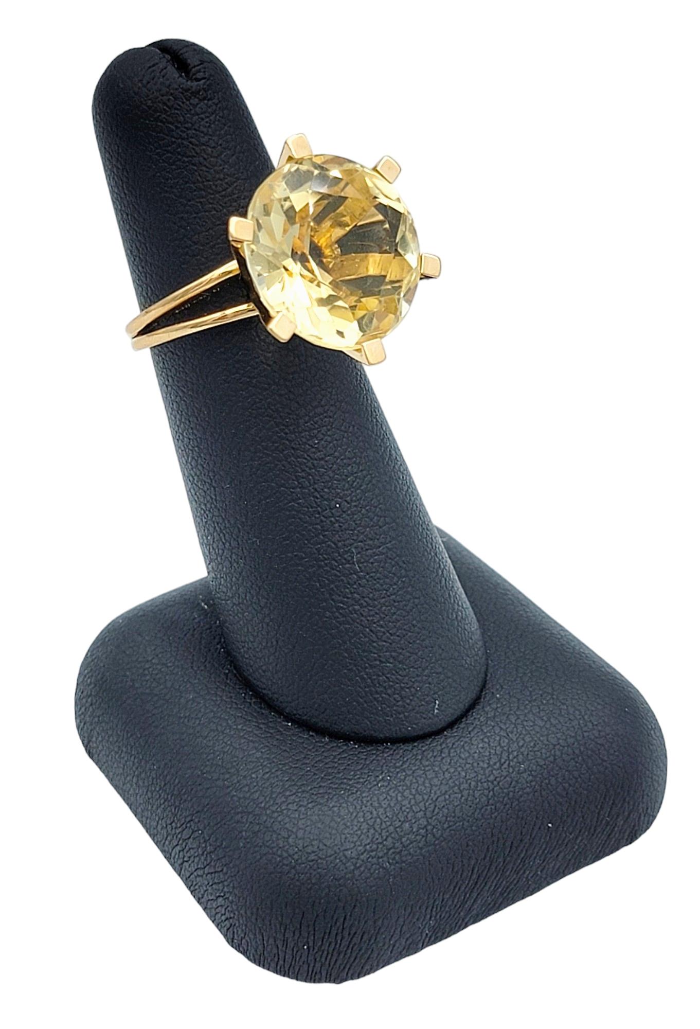 11.8 Carat Solitaire Citrine High Profile Cocktail Ring in 14 Karat Yellow Gold For Sale 7