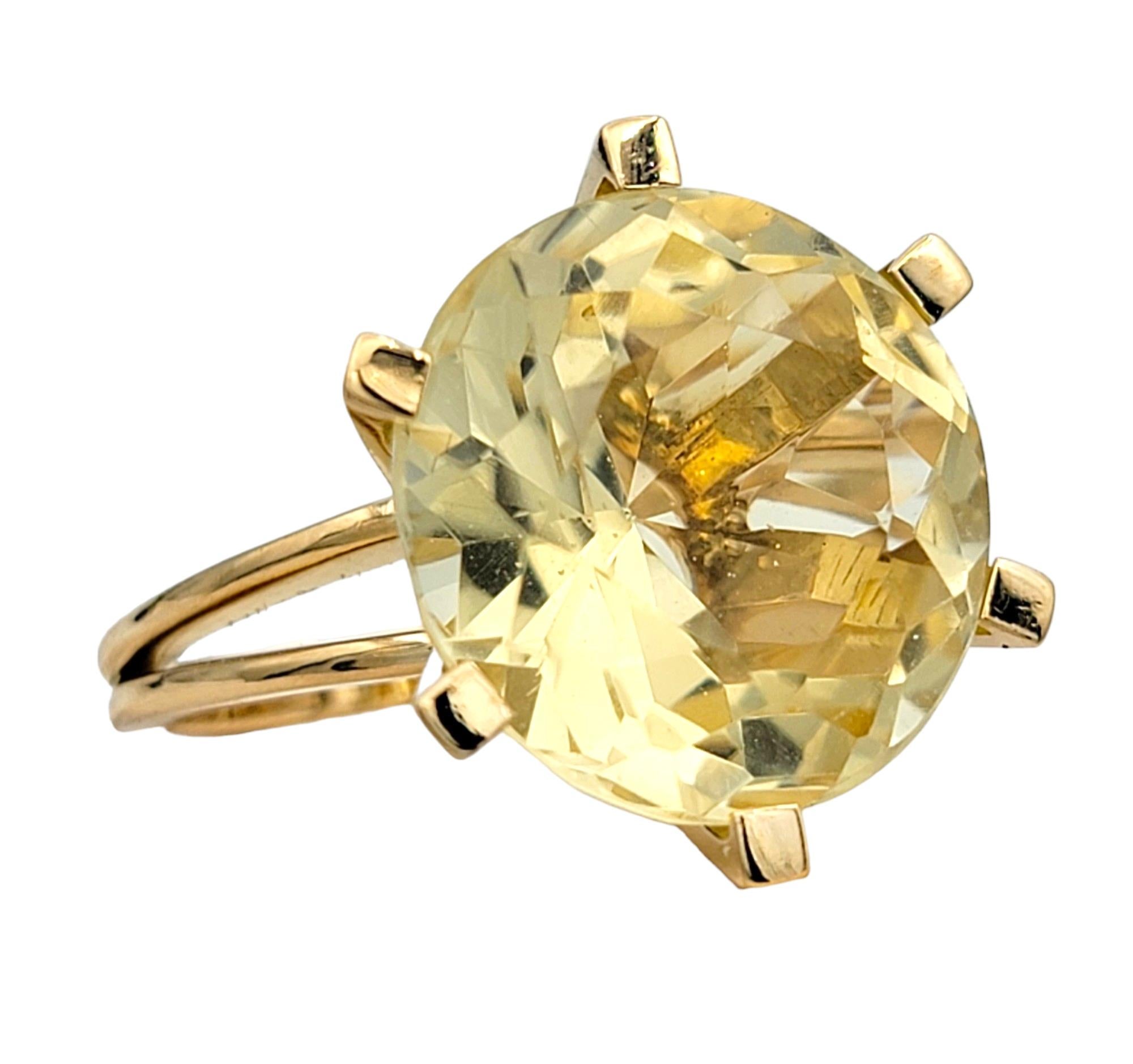 Contemporary 11.8 Carat Solitaire Citrine High Profile Cocktail Ring in 14 Karat Yellow Gold For Sale