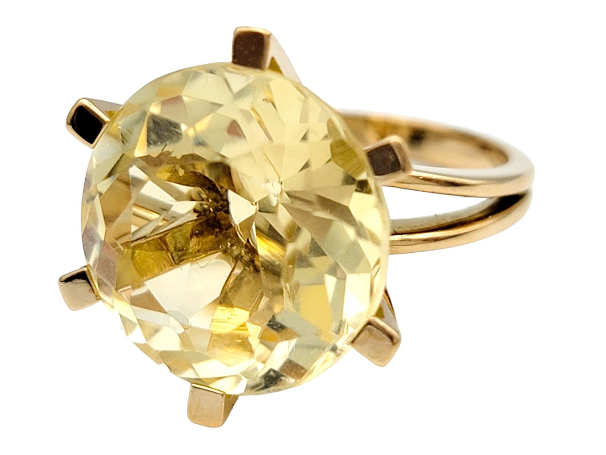 11.8 Carat Solitaire Citrine High Profile Cocktail Ring in 14 Karat Yellow Gold In Good Condition For Sale In Scottsdale, AZ