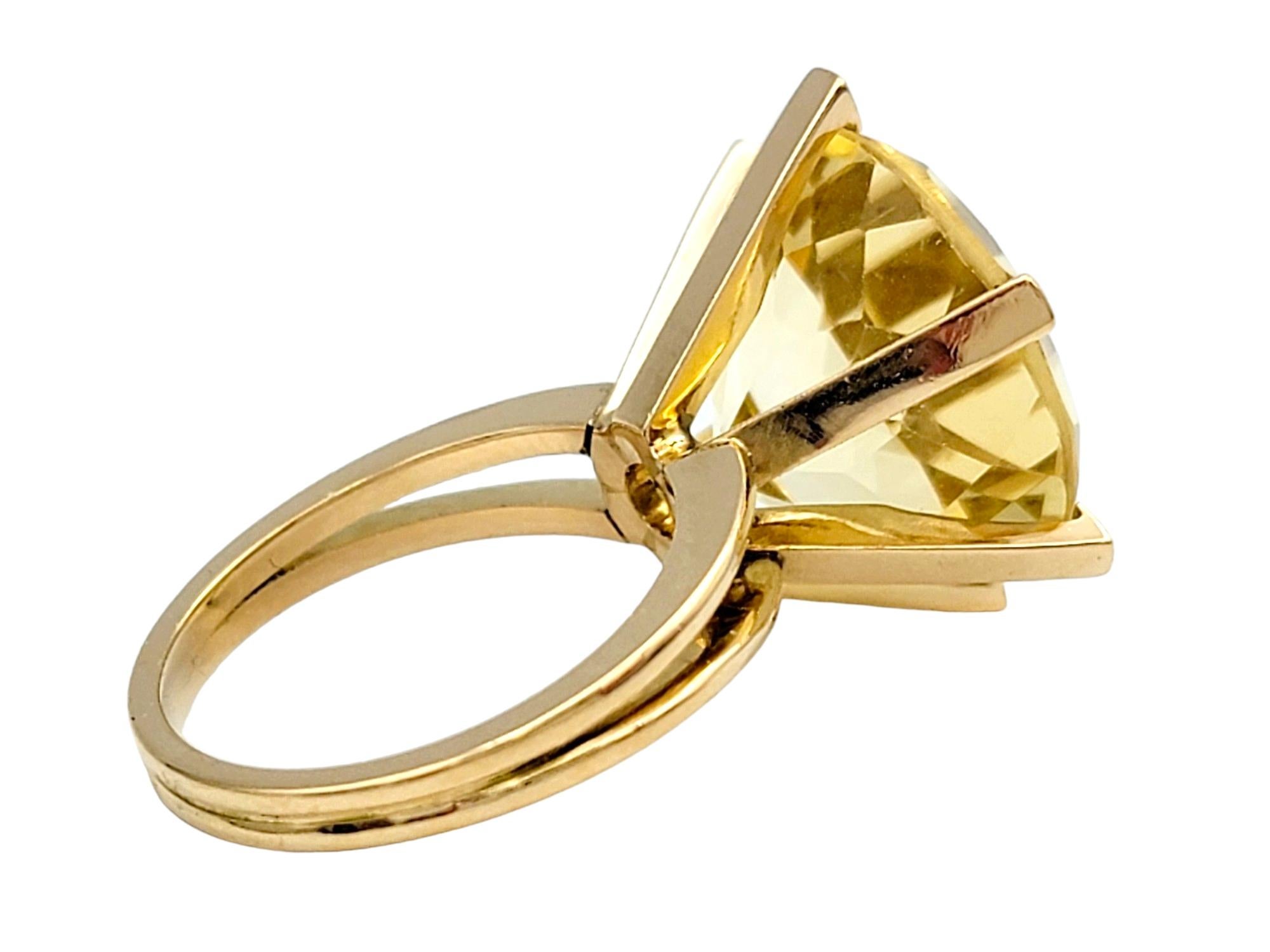 Women's 11.8 Carat Solitaire Citrine High Profile Cocktail Ring in 14 Karat Yellow Gold For Sale