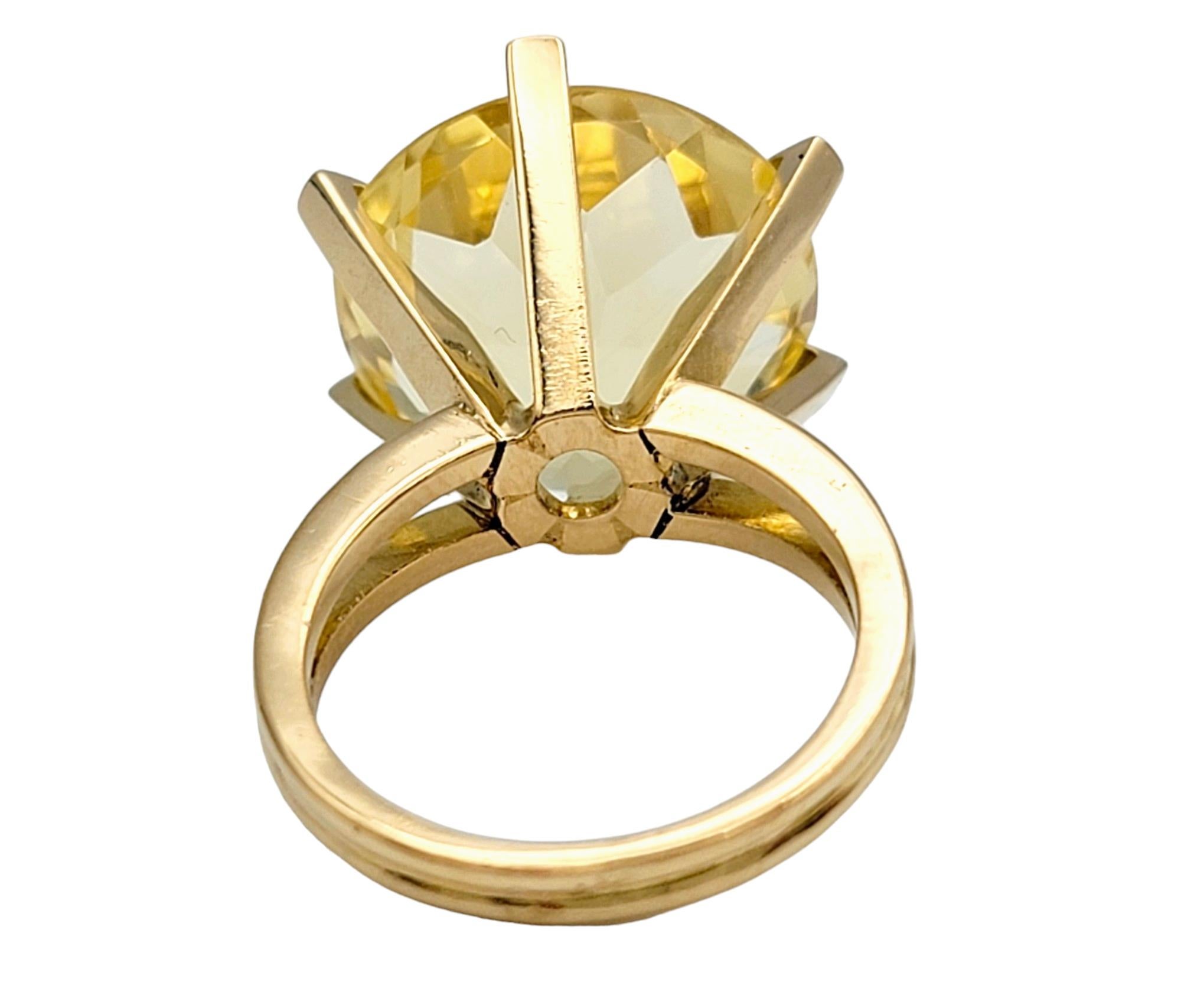 11.8 Carat Solitaire Citrine High Profile Cocktail Ring in 14 Karat Yellow Gold For Sale 2