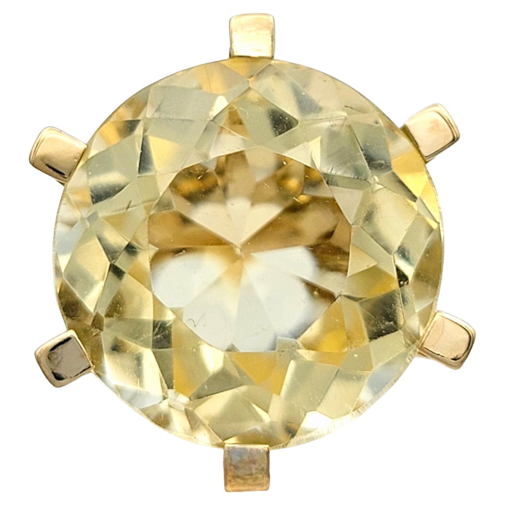 11.8 Carat Solitaire Citrine High Profile Cocktail Ring in 14 Karat Yellow Gold