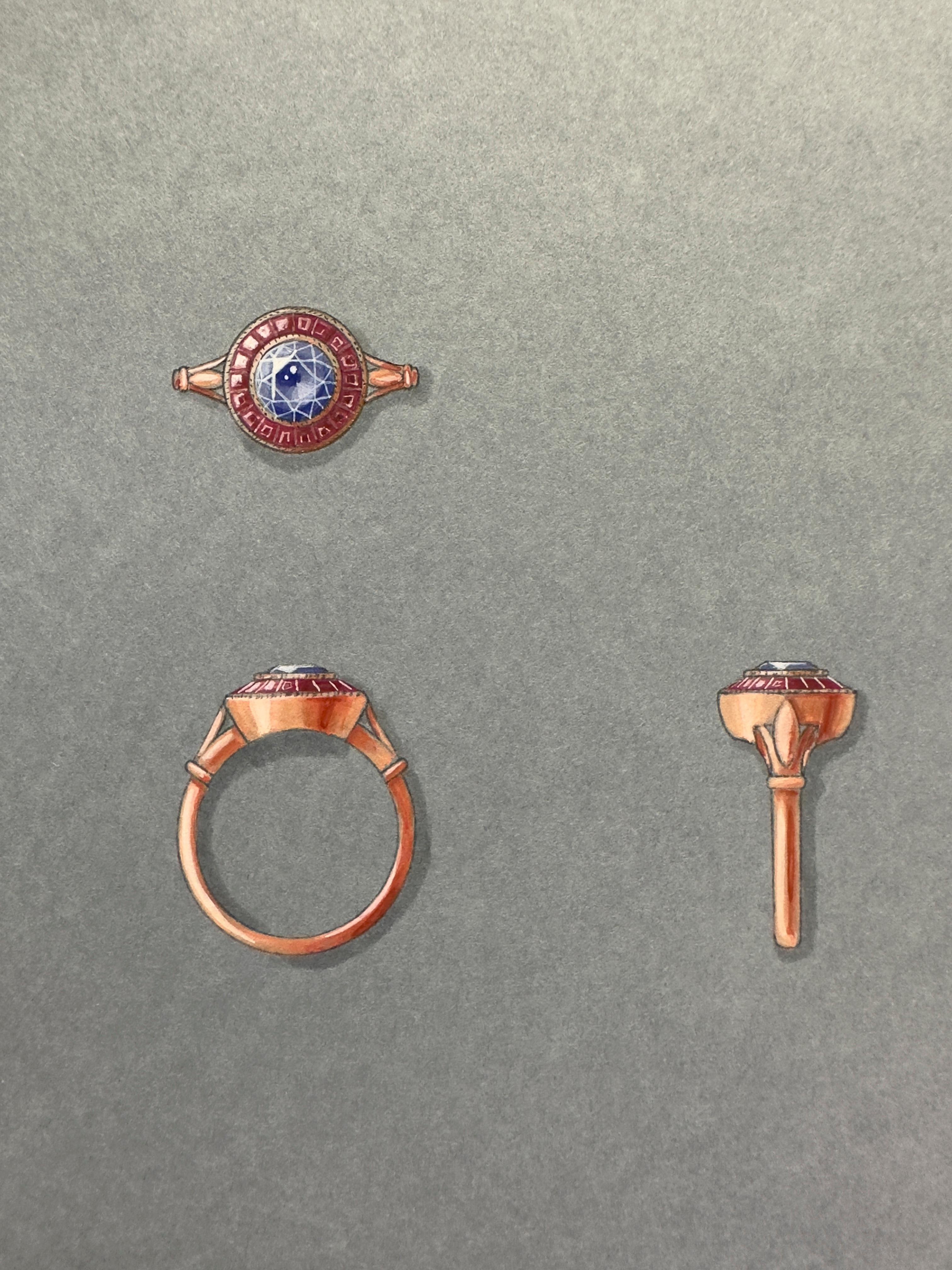 Round Cut 1.18 Carat Tanzanite and Pink Sapphire Rose Gold Target Cocktail Ring For Sale