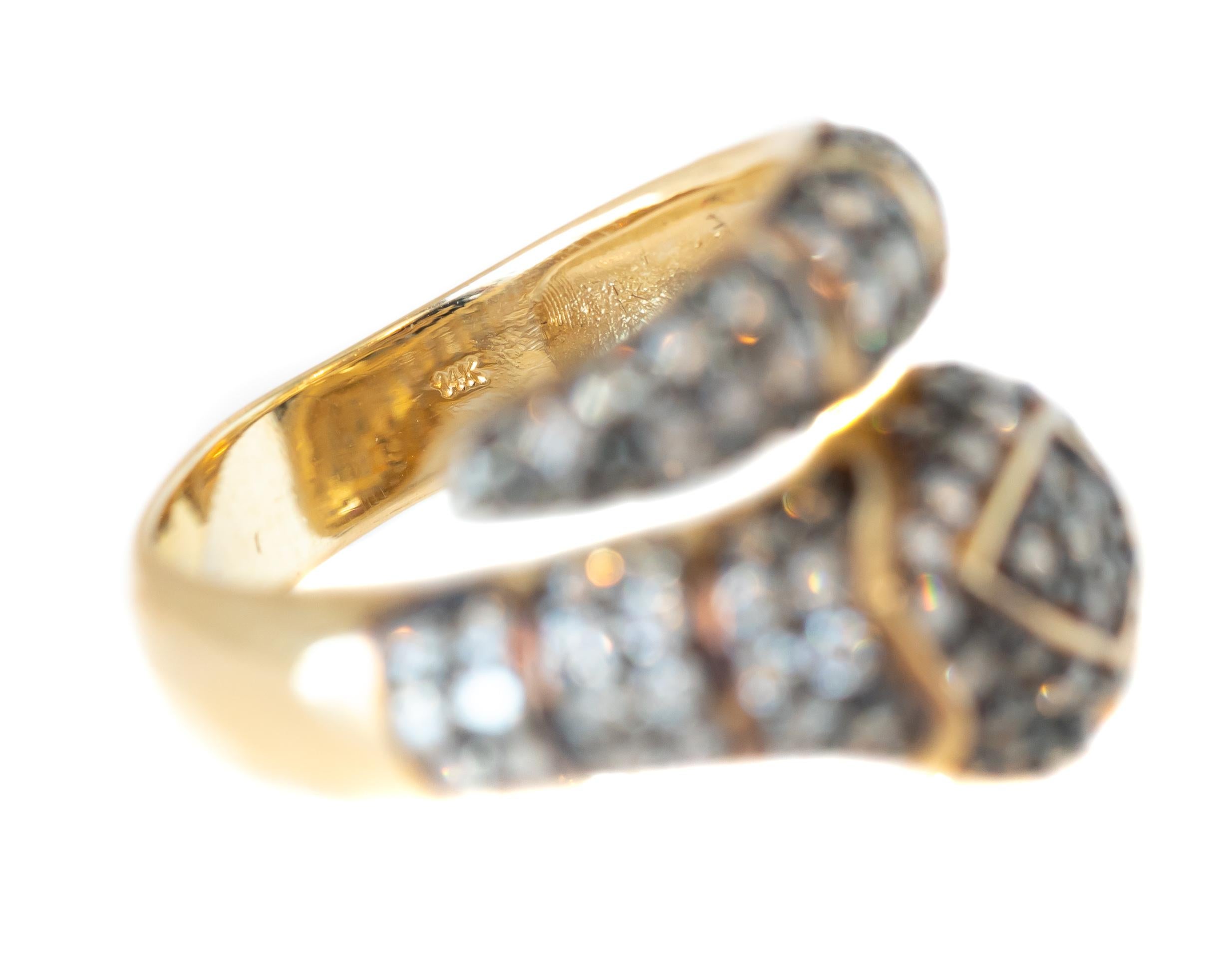 Women's 1.18 Carat Total Diamond and Pink Sapphires Serpent Ring in 14 Karat Yellow Gold