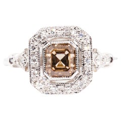1.18 Carat VVS1 Asscher Cognac Diamond Art Deco Style Ring 18 Carat White Gold
