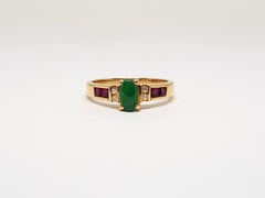 1.18 Carat Yellow Gold Emerald Ruby Diamond Ring