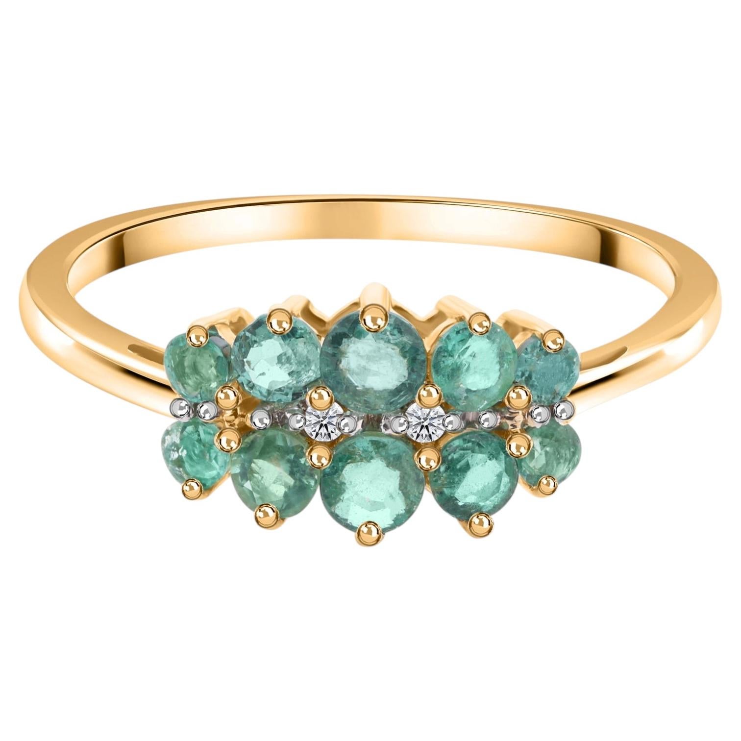 1,18 Karat sambischer Smaragd 0,34 Karat SI/H Diamantring 14 Karat Gelbgold