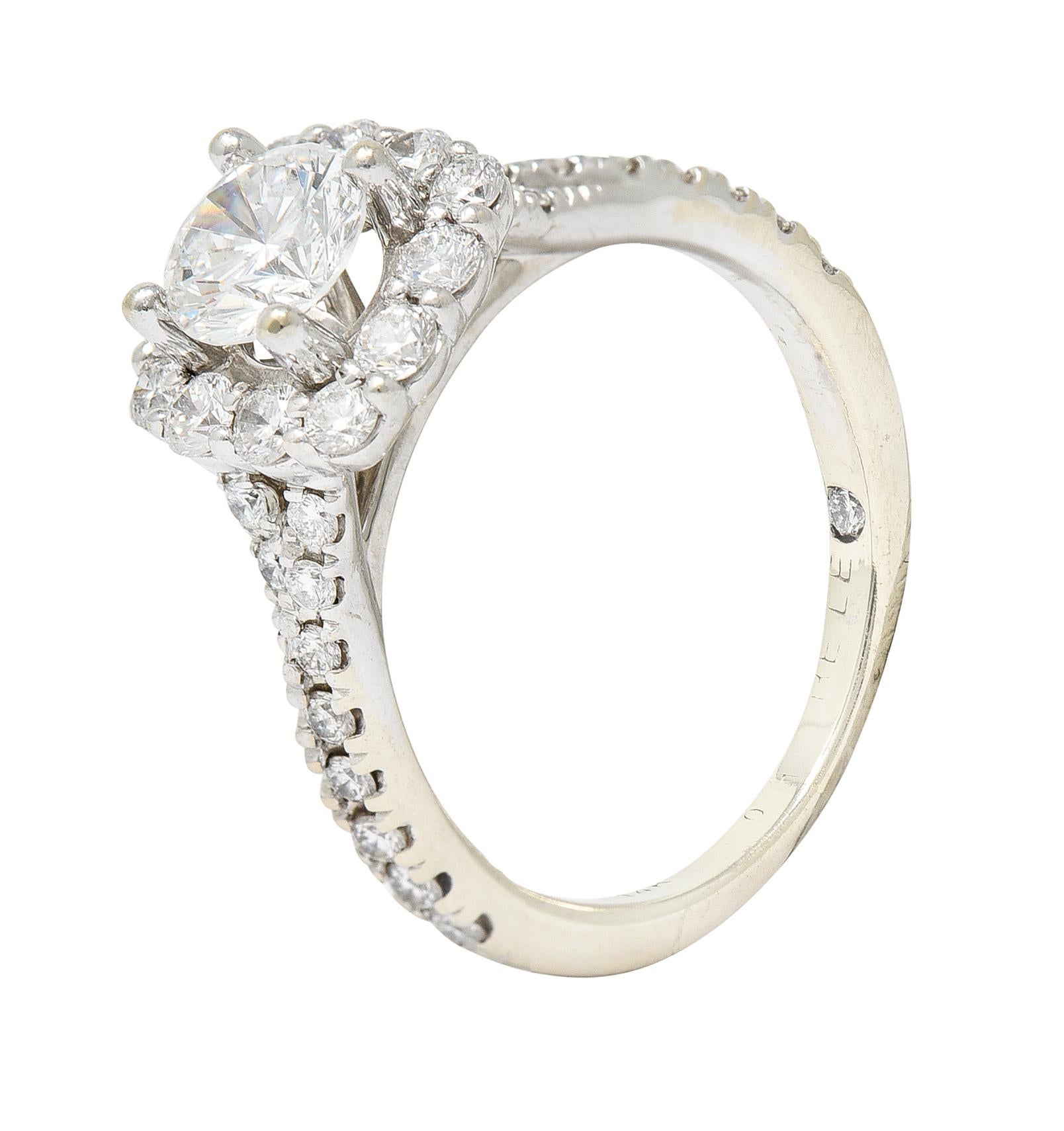 1.18 Carats Ideal Cut Diamond 14 Karat White Gold Cushion Halo Engagement Ring 4