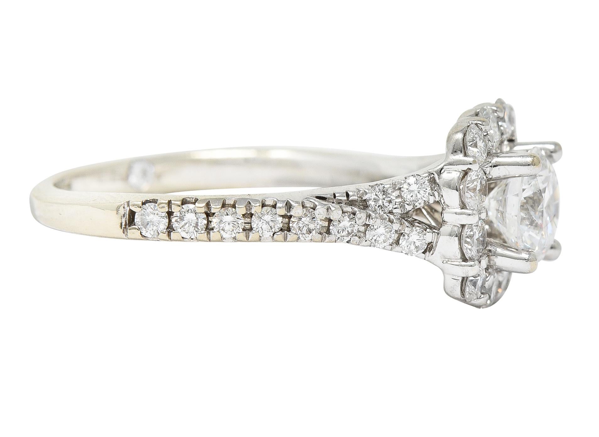Contemporary 1.18 Carats Ideal Cut Diamond 14 Karat White Gold Cushion Halo Engagement Ring