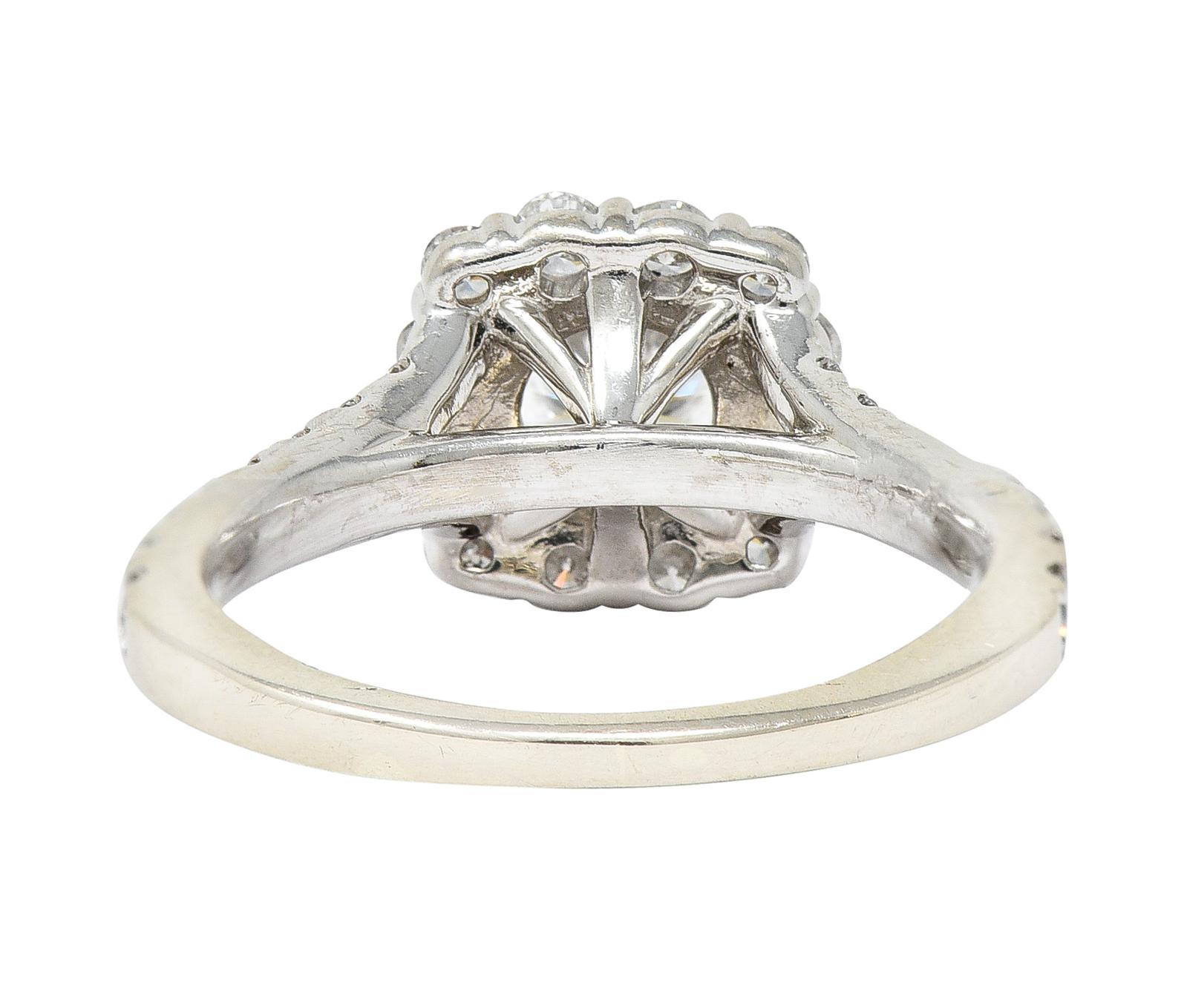 Brilliant Cut 1.18 Carats Ideal Cut Diamond 14 Karat White Gold Cushion Halo Engagement Ring
